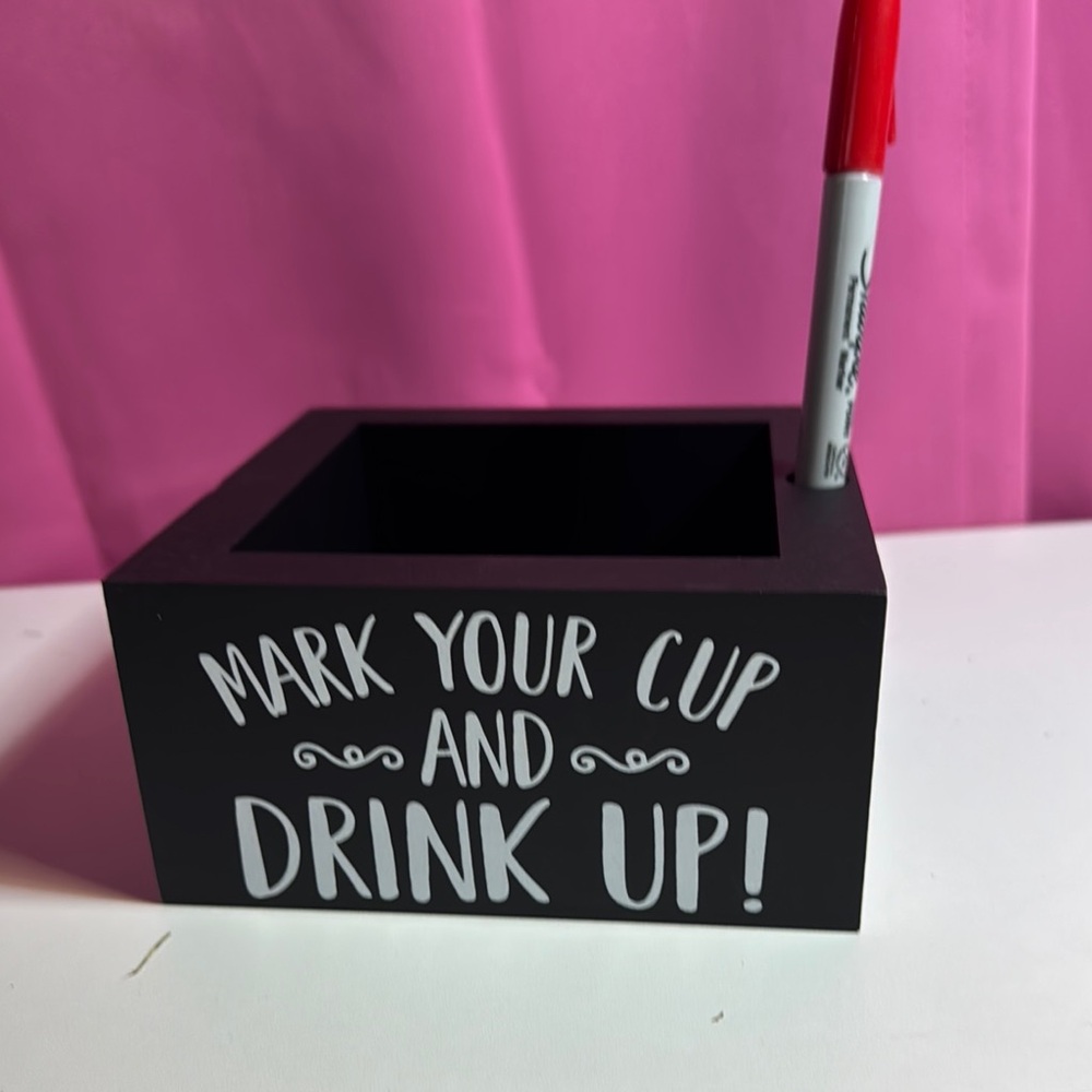 Black Cup Marker Holder with White Text